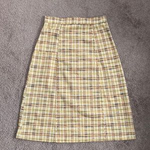 Vintage yellow warm toned plaid high waisted midi skirt, custom measurements